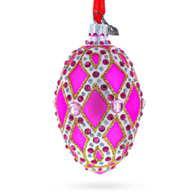 Load image into Gallery viewer, Bejeweled Trellis on Pink Glass Egg Christmas Ornament 4 Inches