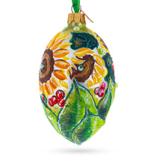 Load image into Gallery viewer, Sunflowers and Berries Glass Egg Ornament 4 Inches