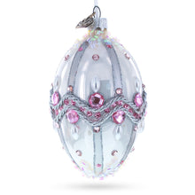 Load image into Gallery viewer, Pink Jewels on Striped Glass Egg Ornament 4 Inches