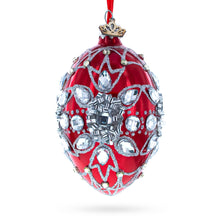 Load image into Gallery viewer, Diamond Star on Red Glass Egg Christmas Ornament 4 Inches