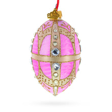 Load image into Gallery viewer, Diamonds on Gold and Pink Glass Egg Ornament 4 Inches