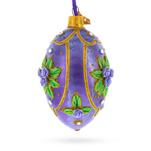 Load image into Gallery viewer, 3D Roses Bouquet on Purple Glass Egg Ornament 4 Inches