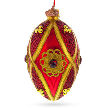 Load image into Gallery viewer, Red Jewel on Red Glass Egg Ornament 4 Inches