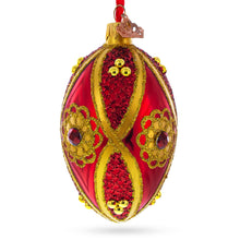 Load image into Gallery viewer, Red Jewel on Red Glass Egg Ornament 4 Inches