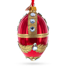 Load image into Gallery viewer, Diamonds on Red Glass Egg Ornament 4 Inches