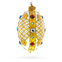 Load image into Gallery viewer, Multicolored Jewels on White Glass Egg Ornament 4 Inches