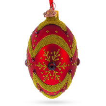 Load image into Gallery viewer, Golden Snowflake on Red Glass Egg Ornament 4 Inches