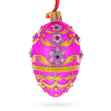 Load image into Gallery viewer, Jeweled Flowers on Pink Glass Egg Ornament 4 Inches