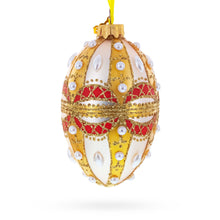Load image into Gallery viewer, Pearls on Gold and White Glass Egg Ornament 4 Inches