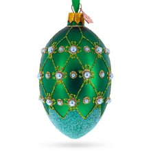 Load image into Gallery viewer, Pearls on Green Trellis Glass Egg Ornament 4 Inches