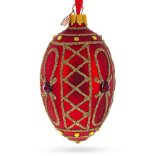 Load image into Gallery viewer, Red Jewel on Red Glass Egg Ornament 4 Inches