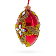 Load image into Gallery viewer, Diamond Star on Red Glass Egg Ornament 4 Inches