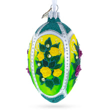 Load image into Gallery viewer, Flowers Bouquet on Green Glass Egg Ornament 4 Inches