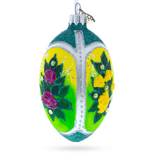 Load image into Gallery viewer, Flowers Bouquet on Green Glass Egg Ornament 4 Inches