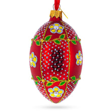 Load image into Gallery viewer, Yellow Flower on Red Glass Egg Ornament 4 Inches