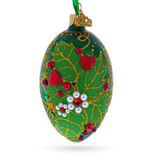 Load image into Gallery viewer, Pearl on Green Leaves Glass Egg Ornament 4 Inches
