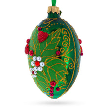 Load image into Gallery viewer, Pearl on Green Leaves Glass Egg Ornament 4 Inches