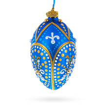 Load image into Gallery viewer, Royal Blue and Gold Festive Design Glass Egg Ornament 4 Inches
