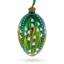 Load image into Gallery viewer, Lily of the Valley on Emerald Egg Glass Ornament 4 Inches