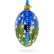 Load image into Gallery viewer, Lily of the Valley on Glossy Blue Egg Glass Ornament 4 Inches