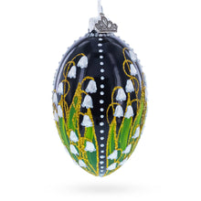 Load image into Gallery viewer, Lily of the Valley on Glossy Black Egg Glass Ornament 4 Inches