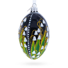 Load image into Gallery viewer, Lily of the Valley on Glossy Black Egg Glass Ornament 4 Inches