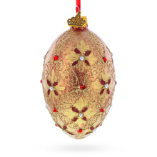 Load image into Gallery viewer, Gilded Bloom &amp; Pearl Lattice Jeweled Glass Egg Ornament 4 Inches