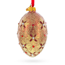 Load image into Gallery viewer, Gilded Bloom &amp; Pearl Lattice Jeweled Glass Egg Ornament 4 Inches