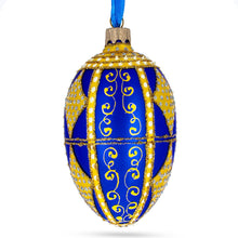 Load image into Gallery viewer, Golden Rhombus Glass Egg Christmas Ornament 4 Inches