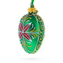Load image into Gallery viewer, Emerald Green with Red and Gold Floral Mini Glass Egg Ornament 2.9 Inches