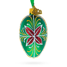 Load image into Gallery viewer, Emerald Green with Red and Gold Floral Mini Glass Egg Ornament 2.9 Inches