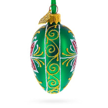 Load image into Gallery viewer, Emerald Green with Red and Gold Floral Mini Glass Egg Ornament 2.9 Inches