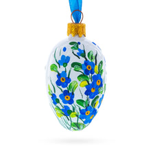 Load image into Gallery viewer, White with Blue Floral and Green Leaf Accents Mini Glass Egg Ornament 2.9 Inches