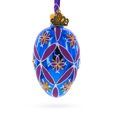 Load image into Gallery viewer, Cobalt Blue with Pink and Yellow Floral Pattern Mini Glass Egg Ornament 2.9 Inches