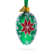 Load image into Gallery viewer, Festive Green with Red and White Snowflake Pattern Mini Glass Egg Ornament 2.9 Inches