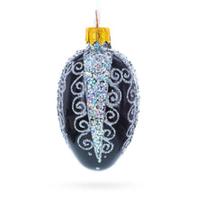 Load image into Gallery viewer, Black with Silver Glitter Swirls and Sequins Mini Glass Egg Ornament 2.9 Inches