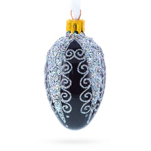 Load image into Gallery viewer, Black with Silver Glitter Swirls and Sequins Mini Glass Egg Ornament 2.9 Inches