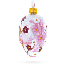 Load image into Gallery viewer, Pearl White with Pink Blossom Tree Design Mini Glass Egg Ornament 2.9 Inches