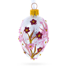 Load image into Gallery viewer, Pearl White with Pink Blossom Tree Design Mini Glass Egg Ornament 2.9 Inches