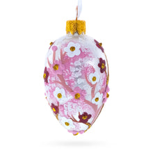 Load image into Gallery viewer, Pearl White with Pink Blossom Tree Design Mini Glass Egg Ornament 2.9 Inches