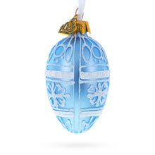 Load image into Gallery viewer, Frosted Blue with White Floral Pattern Mini Glass Egg Ornament 2.9 Inches