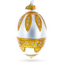 Load image into Gallery viewer, Golden Leaves On White Egg Glass Ornament 4 Inches