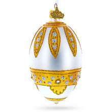 Load image into Gallery viewer, Golden Leaves On White Egg Glass Ornament 4 Inches