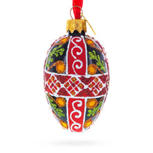 Load image into Gallery viewer, Black with Red, Green, and Gold Glitter Cross Pattern Mini Glass Egg Ornament 2.9 Inches