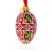 Load image into Gallery viewer, Black with Red, Green, and Gold Glitter Cross Pattern Mini Glass Egg Ornament 2.9 Inches