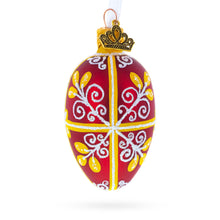 Load image into Gallery viewer, Red and Gold Swirl Design Mini Glass Egg Ornament 2.9 Inches