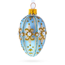 Load image into Gallery viewer, Powder Blue with Gold Glitter and Pearl Accents Mini Glass Egg Ornament 2.9 Inches