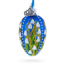 Load image into Gallery viewer, Lilies of the Valley on Blue Royal Mini Red Glass Egg Ornament