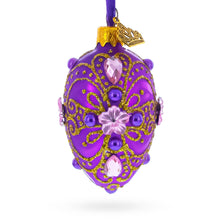 Load image into Gallery viewer, Flower on Purple Mini Glass Egg Ornament 2.9 Inches