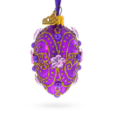 Load image into Gallery viewer, Flower on Purple Mini Glass Egg Ornament 2.9 Inches